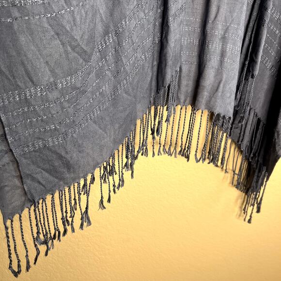 A.N.A Wrap Shawl Women OS Chambray Fringe Lagenlook Comfy Fall New Cottagecore - Picture 9 of 11
